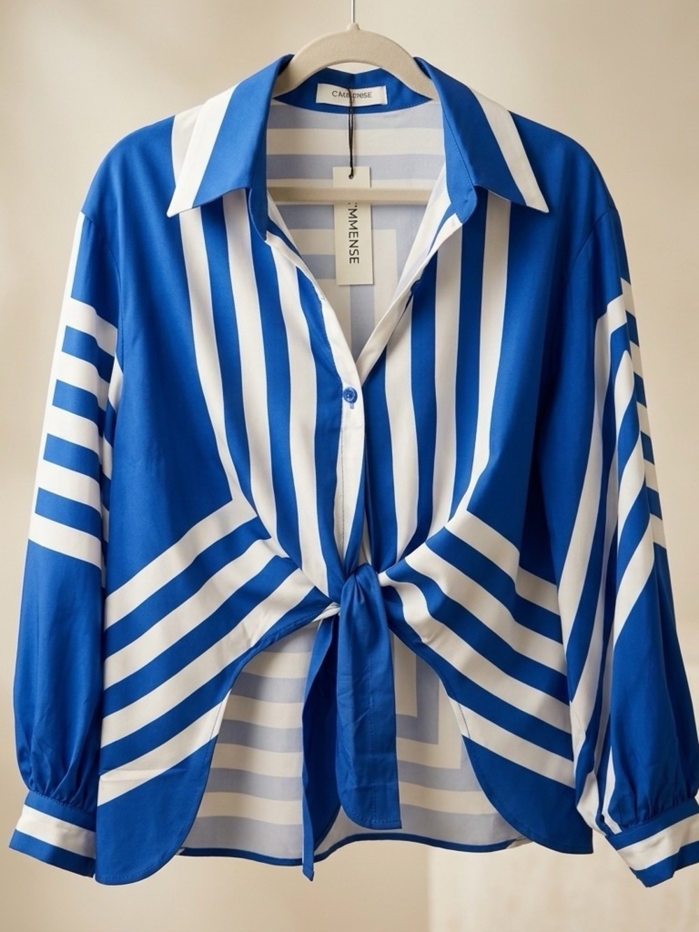 Commense Oversized High-Low Front Tie Quiet Luxury top.